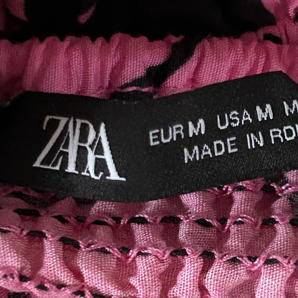 ZARA Printed Poplin Fuschia Pink Floral A Line Midi 100% Cotton Dress - Medium - Picture 11 of 12